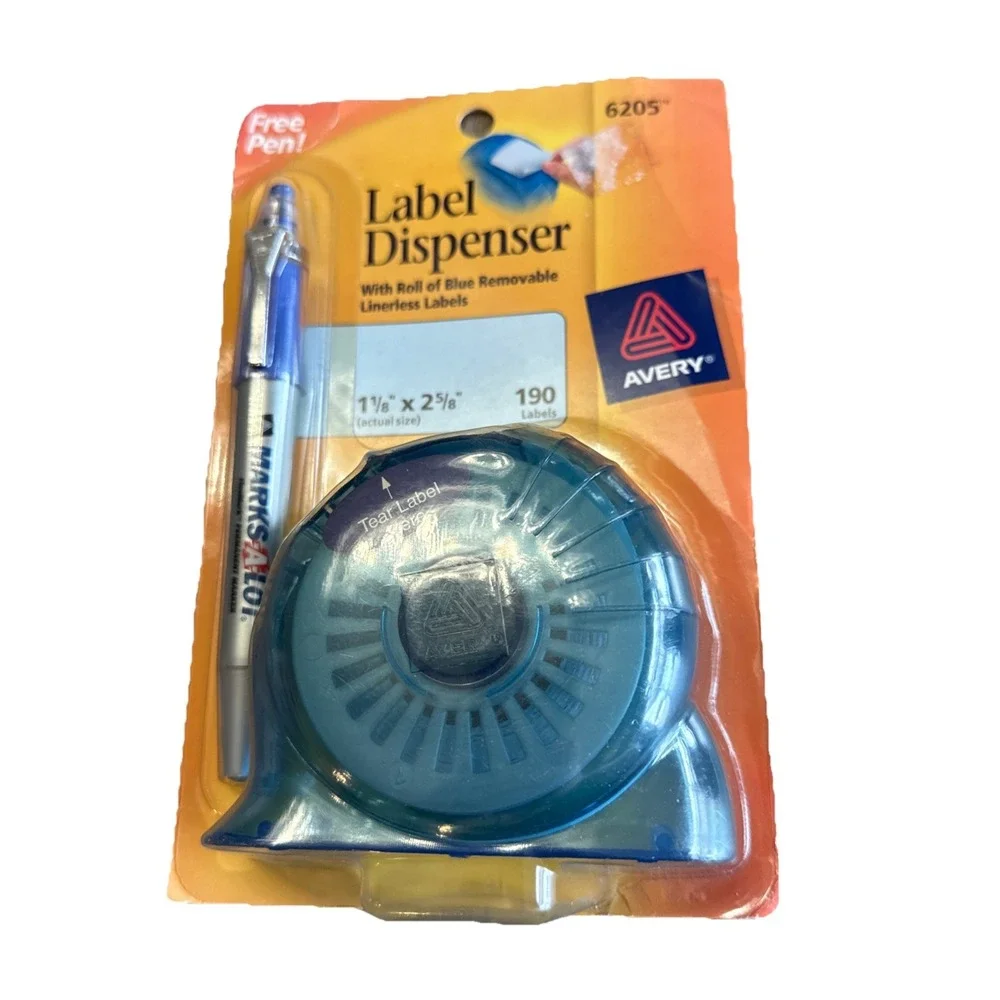 Avery Label Dispenser (6205) 1 1/8 x 2 5/8 - 190 Labels with Pen 2003 NEW-Sealed